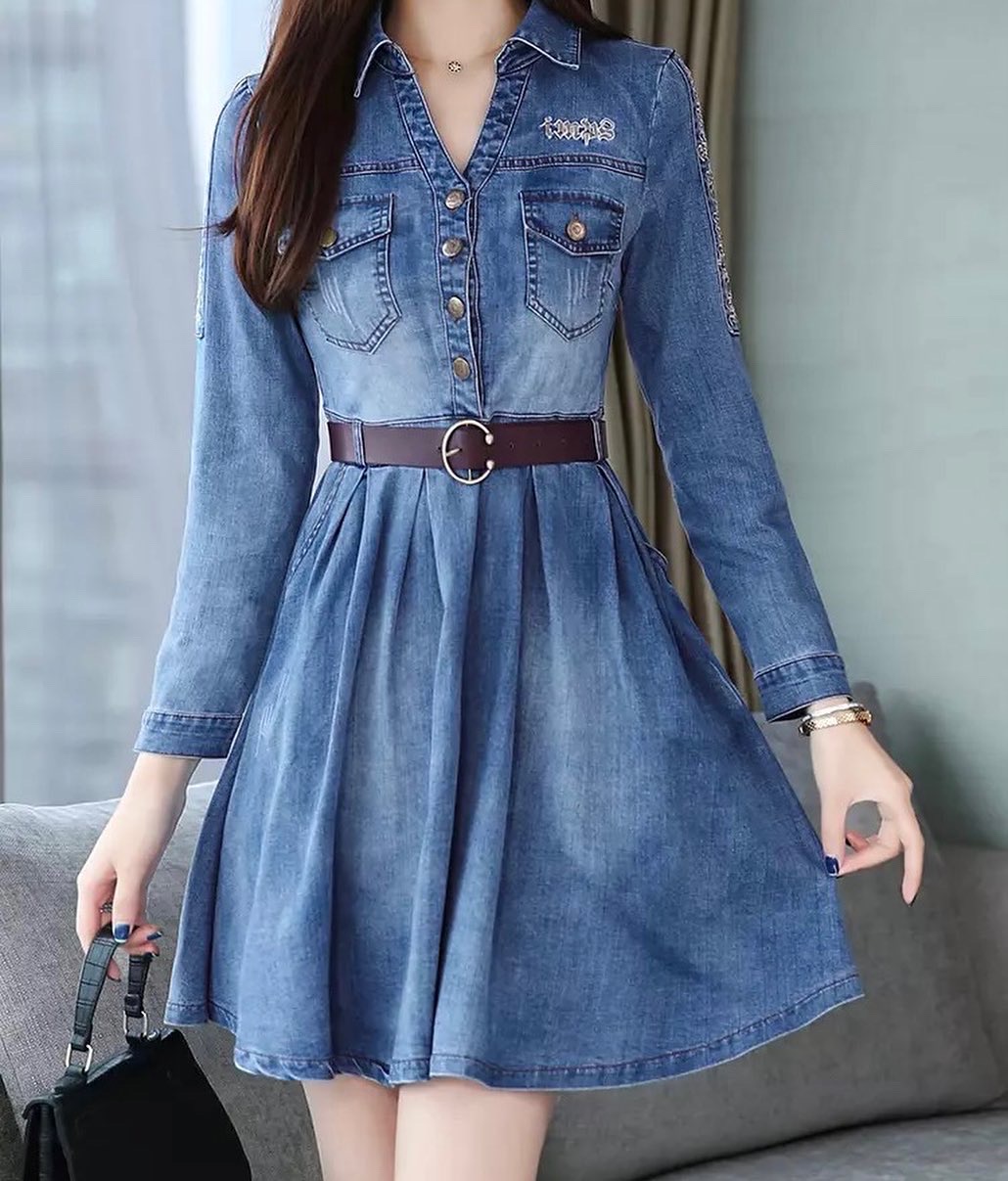 Long Sleeved Button-Up Denim Dress – ZFS Boutique