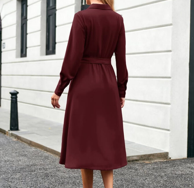 Elegant Pleated V-Neck High Waisted Flare Dress