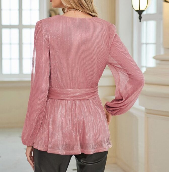 V-Neck Lantern Sleeved Peplum Tops