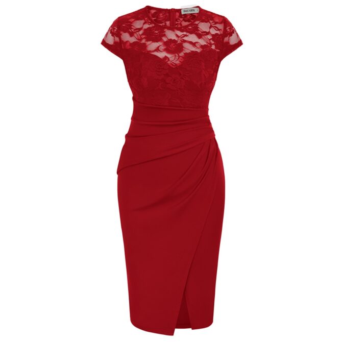 Women’s Cocktail Laced Ruched Bodycon Dress