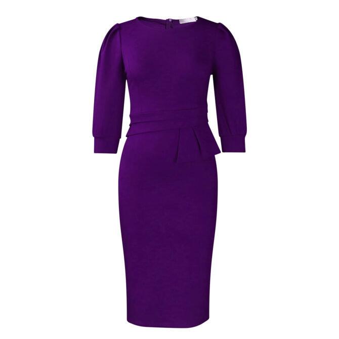 Classy Left Sided Peplum 3/4 Sleeved Office Dress