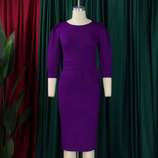 Classy Left Sided Peplum 3/4 Sleeved Office Dress
