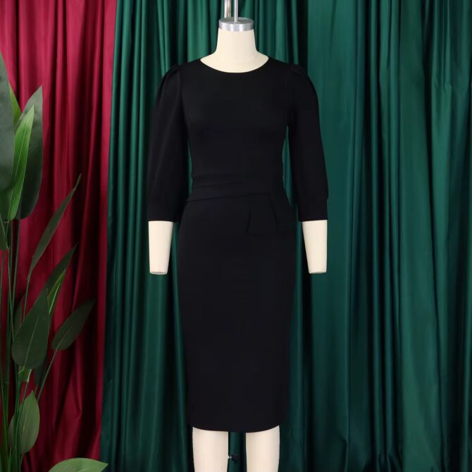 Classy Left Sided Peplum 3/4 Sleeved Office Dress