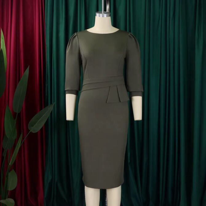 Classy Left Sided Peplum 3/4 Sleeved Office Dress
