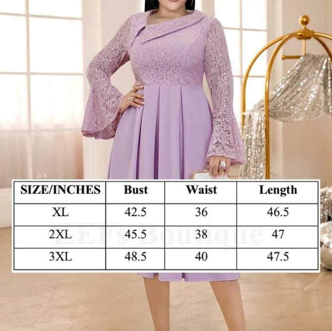 Women’s Sweet Lavender Elegant Vintage Laced Flare Sleeved Cocktail Dress