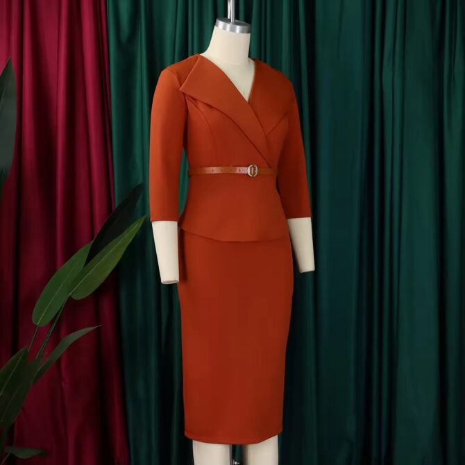 3/4 Sleeved Belted Office Dress