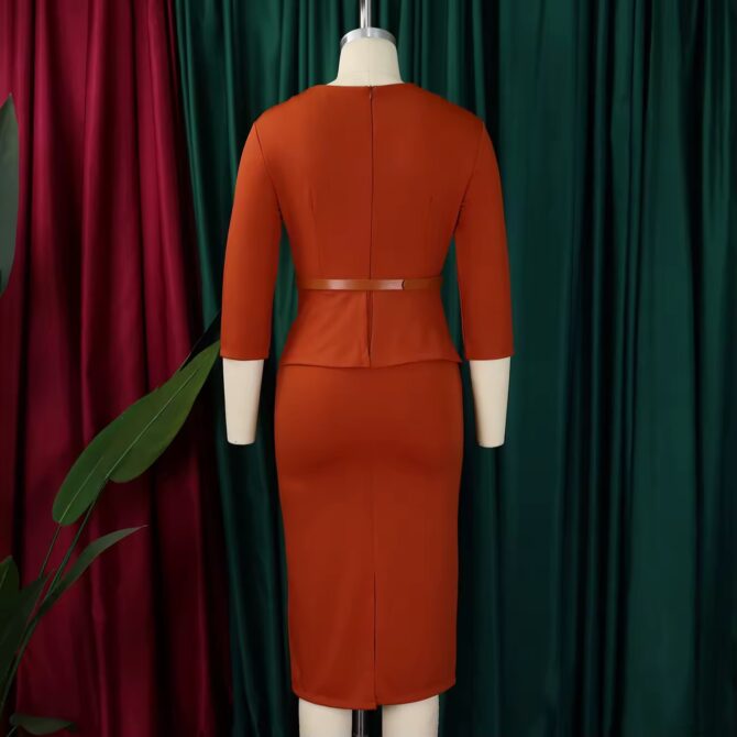 3/4 Sleeved Belted Office Dress