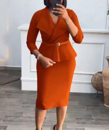 3/4 Sleeved Belted Office Dress