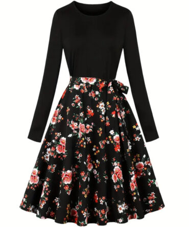 Long Sleeved A-Line Floral Dress