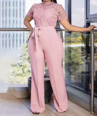 Classy Pink Laced Belted Romper