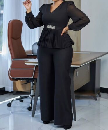 Classy Two Piece Belted Pants Suit