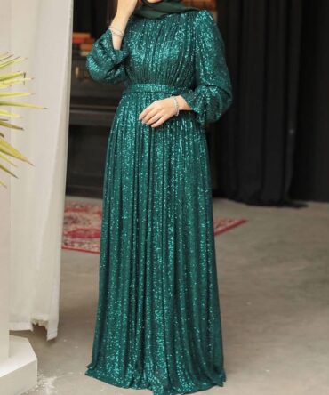 Fully Sequinned Elegant Long Sleeved Dress