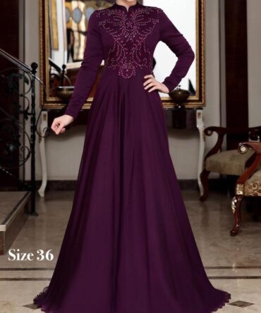 Elegant Purple Beaded Turkish Gown