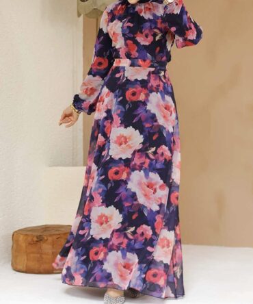 Elegant Floral Chiffon Dress (Fully Lined)