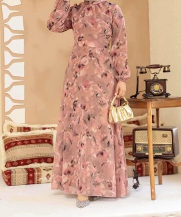Elegant Floral Chiffon Dress (Fully Lined)