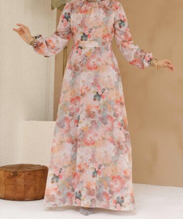 Elegant Floral Chiffon Dress (Fully Lined)