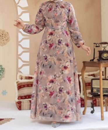 Elegant Floral Chiffon Dress (Fully Lined)