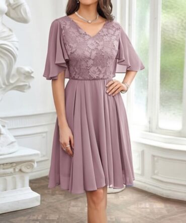 Elegant Cape Sleeve A-Line Vintage Laced Dress