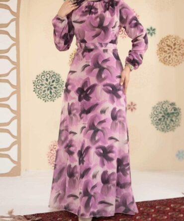 Elegant Floral Chiffon Dress (Fully Lined)