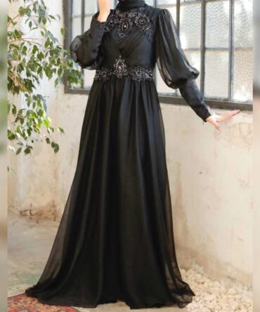 Black Rhinestone Detailed Gown