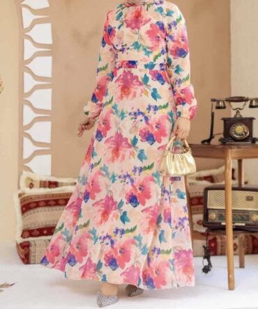 Elegant Floral Chiffon Dress (Fully Lined)