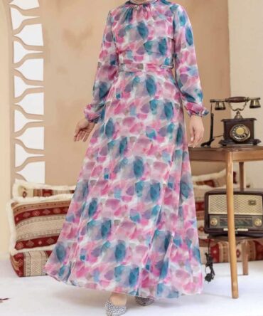 Elegant Floral Chiffon Dress (Fully Lined)