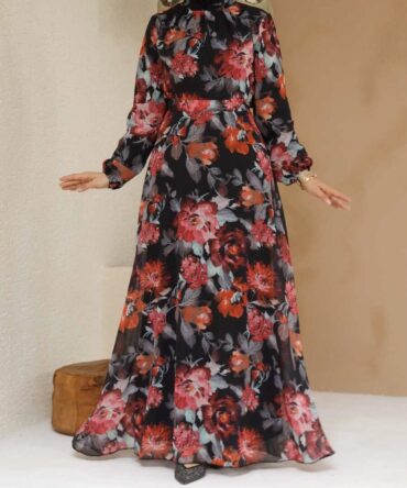 Elegant Floral Chiffon Dress (Fully Lined)