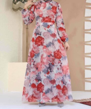 Elegant Floral Chiffon Dress (Fully Lined)
