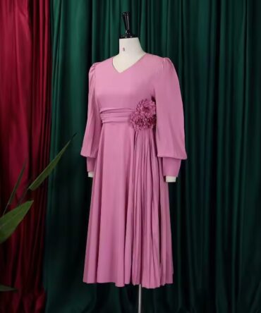 Elegant Long Sleeved Detachable Floral Dress