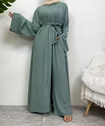 Modest 3 Piece Set with Top-Pants-Long Cardigan