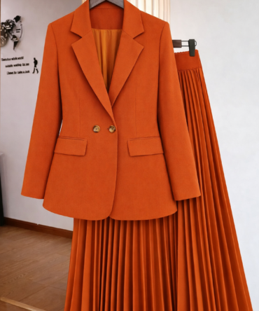 Two Piece Pleated Skirt Suit
