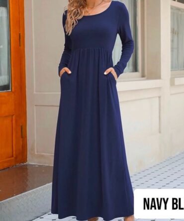 Long Sleeved Jersey Material Floor Length Maxi Dresses